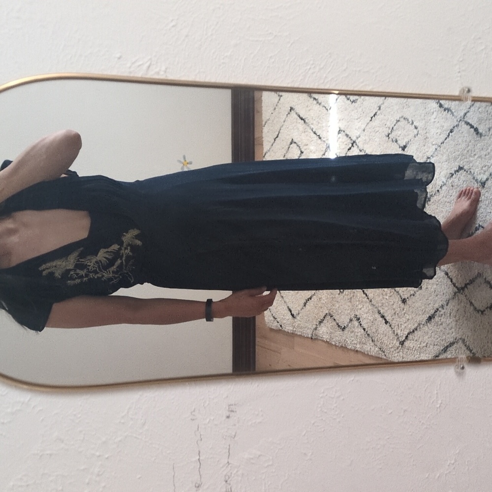 Mango Navy Blue Embellished Wrap Midi Dress